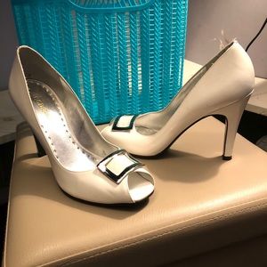 BCBG White Peep Toe Heels